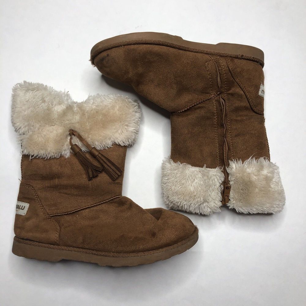 Makalu Ankle Boots Iceland Tan Fuzzy Faux Fur Women’s Size 4 M Comfy Shoe